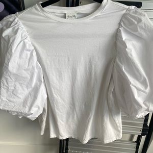 Johanna Ortiz for H&M white top with puffed sleeves